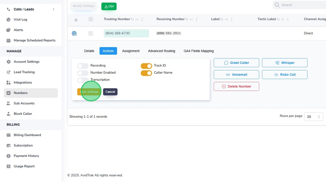 Setting Caller Name and Track ID