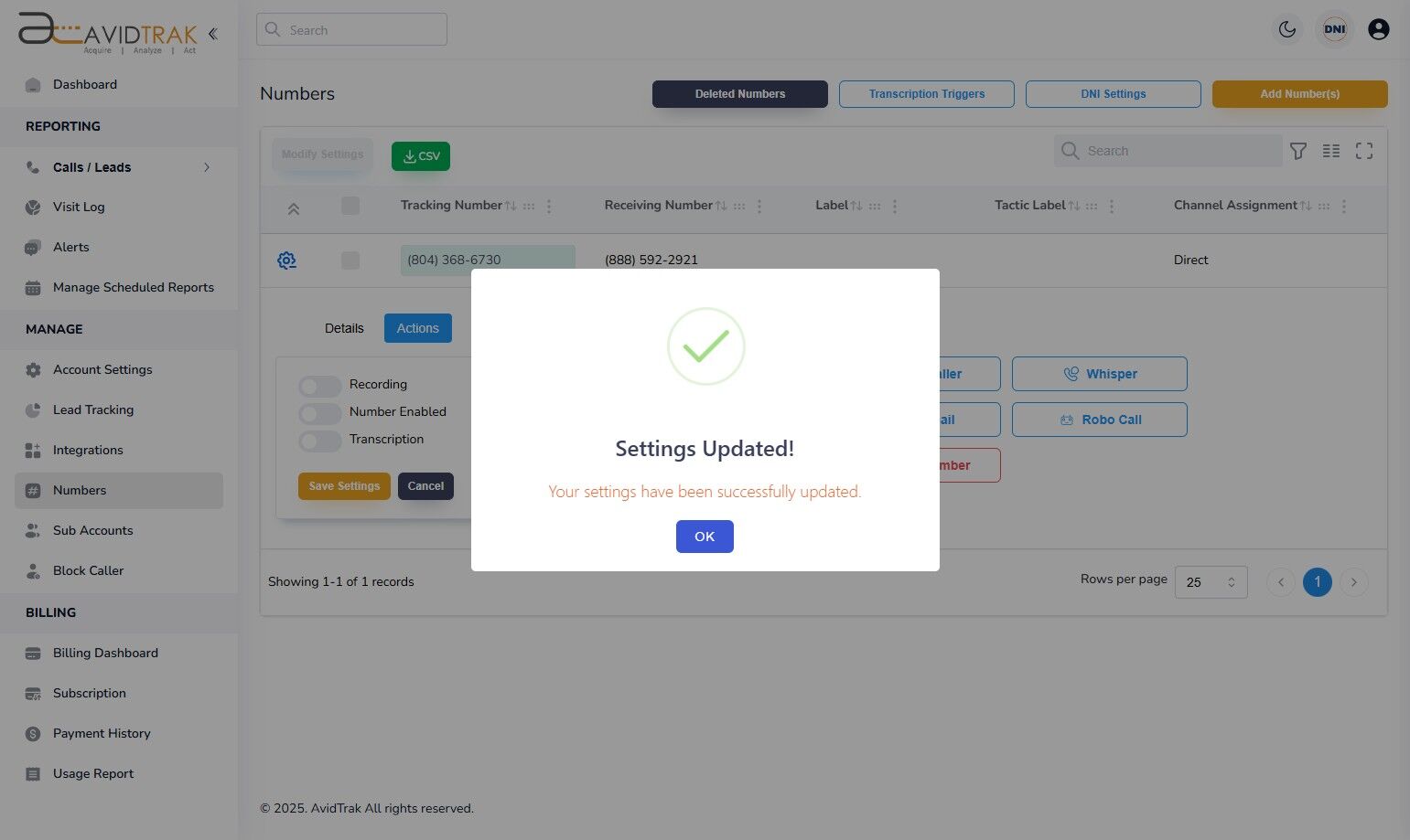 Setting Caller Name and Track ID