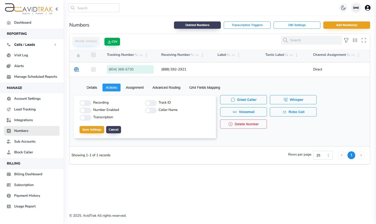 Setting Caller Name and Track ID