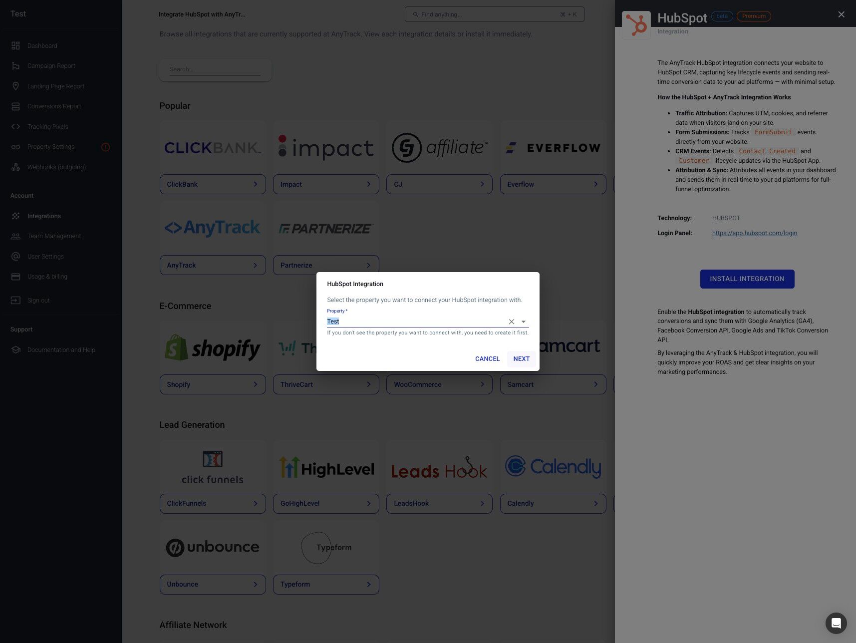 Select AnyTrack Property – Step 4