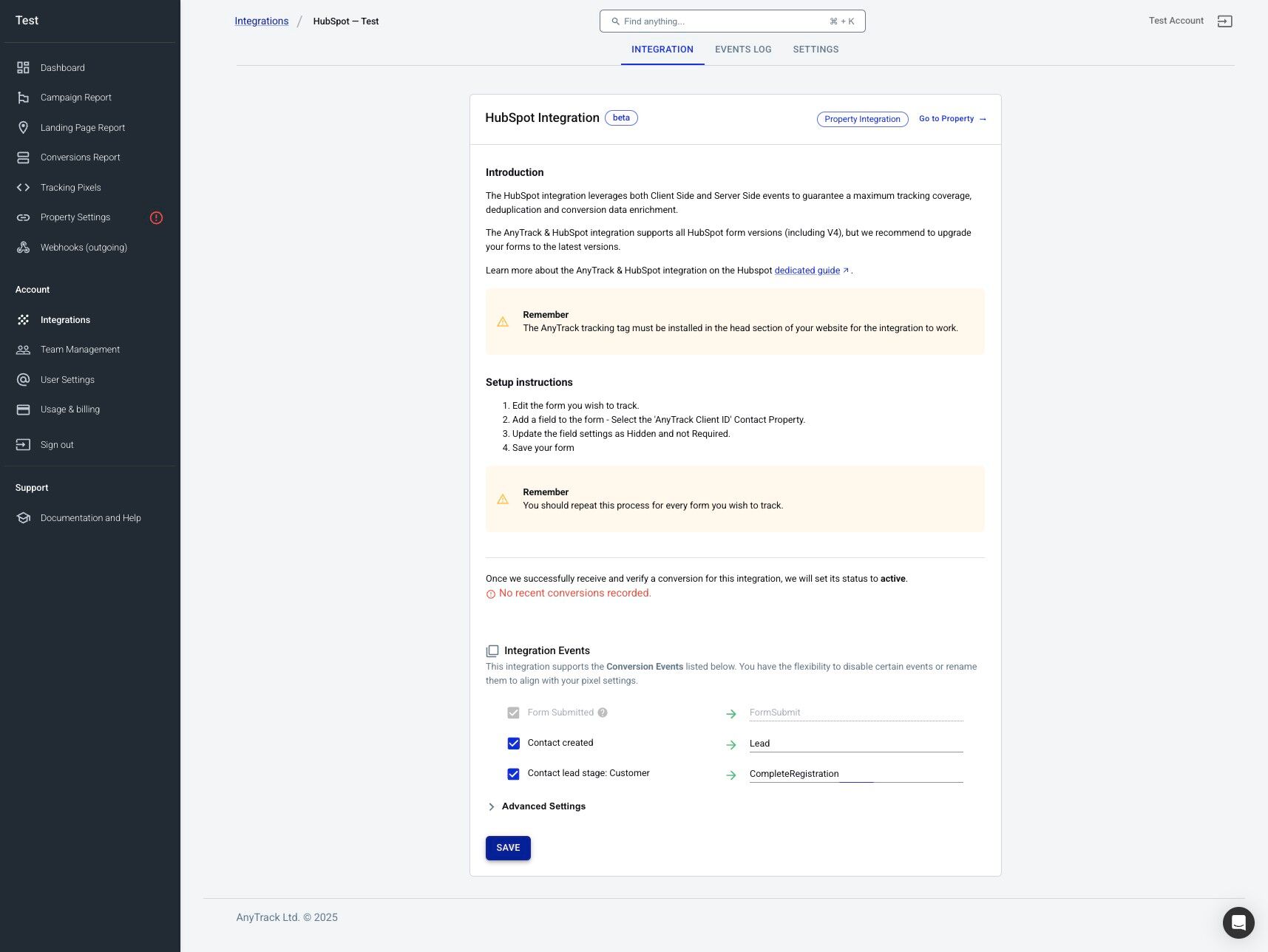 Save Integration – Step 8