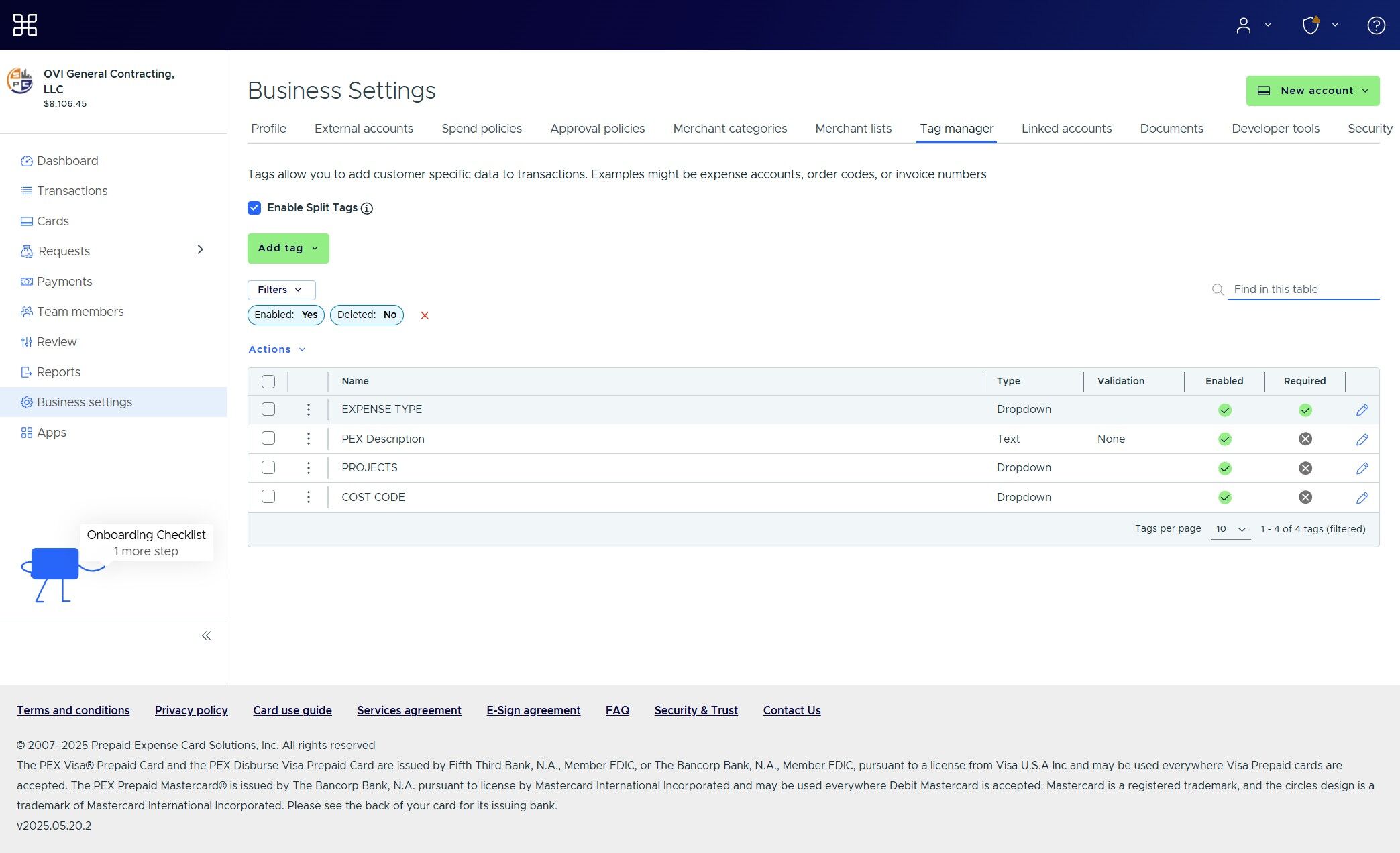 Edit Expense Type tags