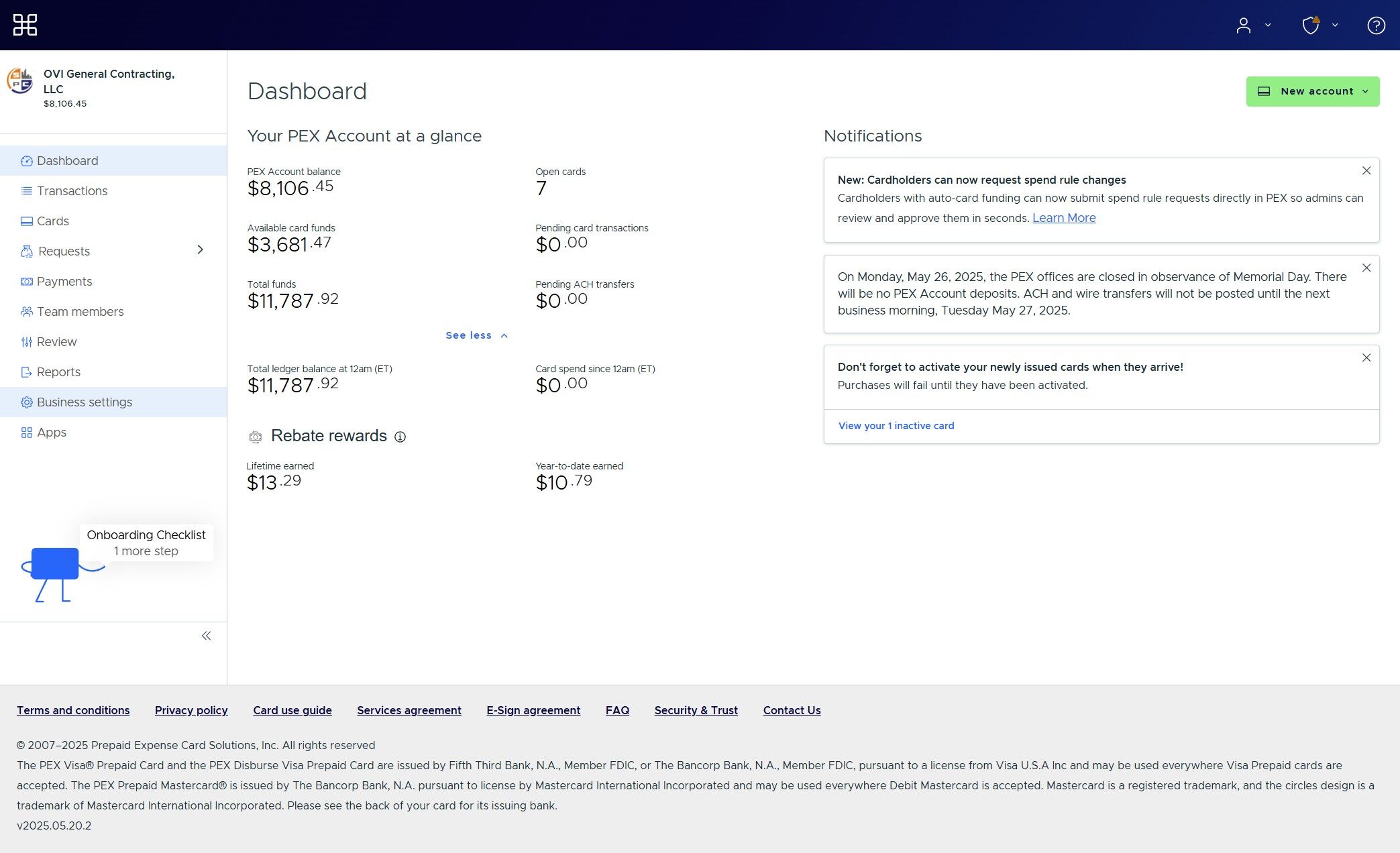 PEX dashboard access