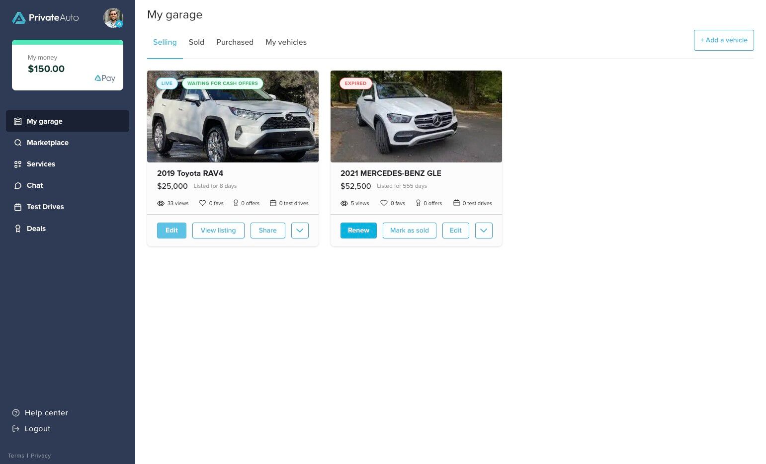 Screenshot showing a vehicle listing with the 'Edit' button highlighted