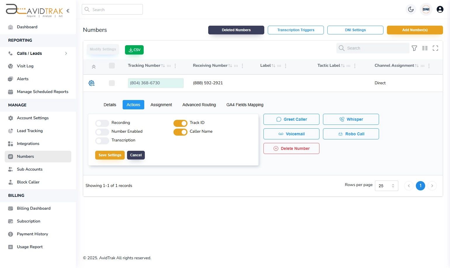 Setting Caller Name and Track ID