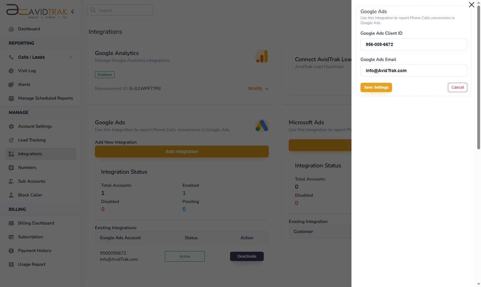 AvidTrak Google Ads Integrations
