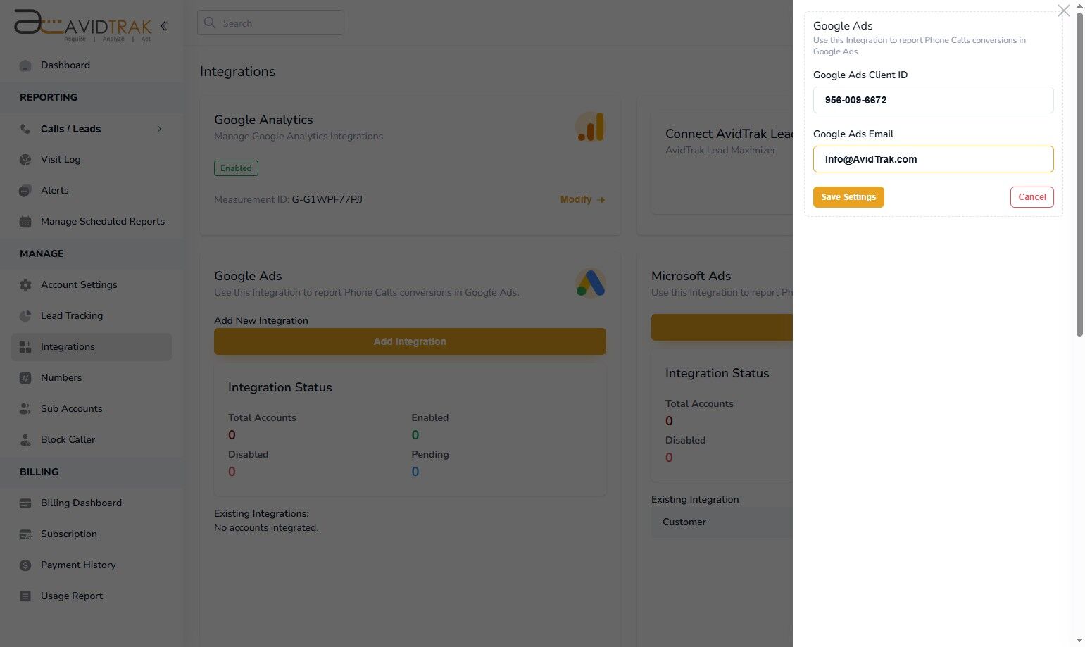 AvidTrak Google Ads Integrations