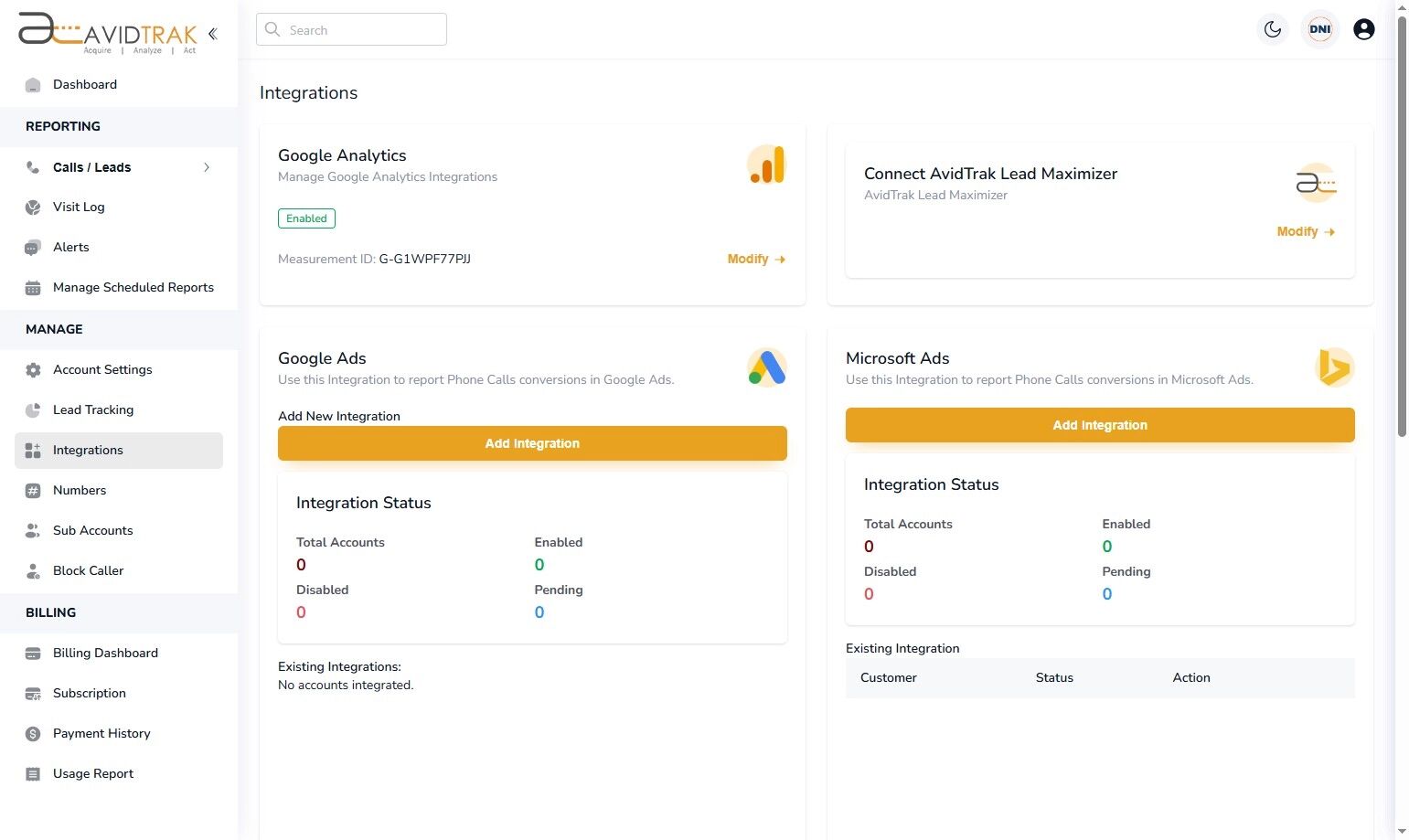 Google Analytics GA-4 Integration in AvidTrak