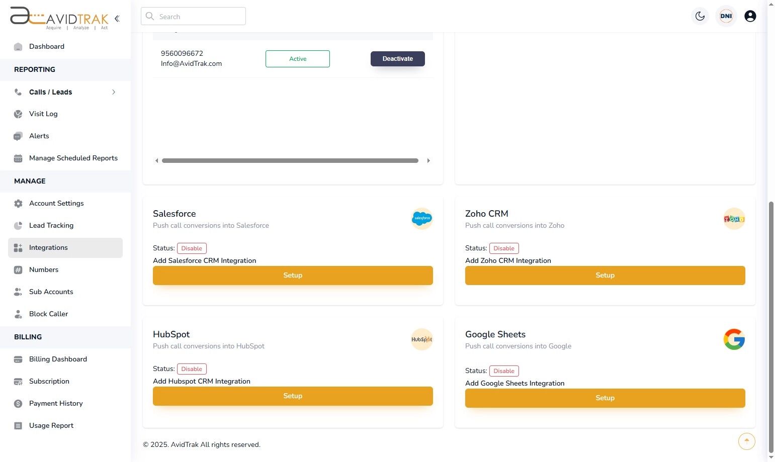Zoho Integration with Avidtrak