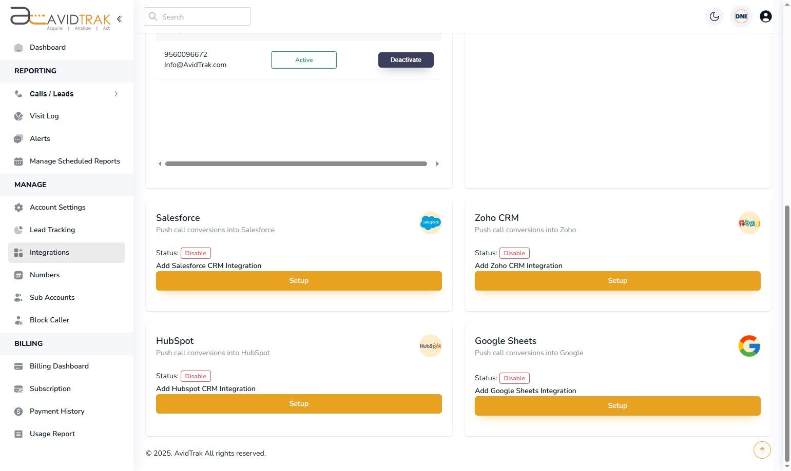 HubSpot Integrations in AvidTrak