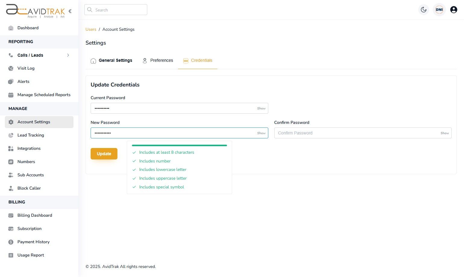 How to Update Your AvidTrak Password