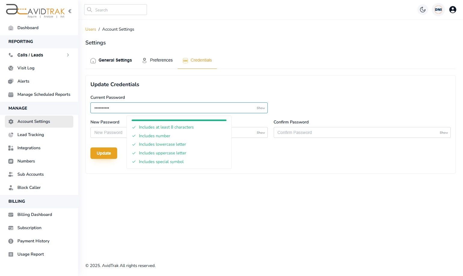 How to Update Your AvidTrak Password