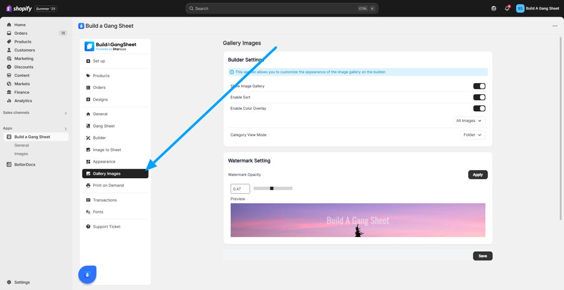 Click Gallery Images Tab