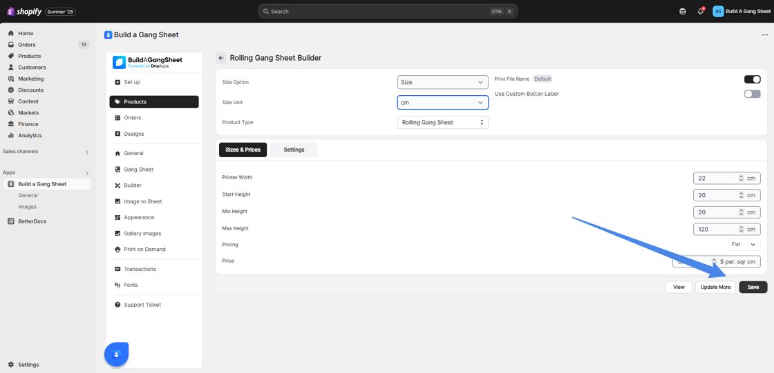 Save the Product Settings