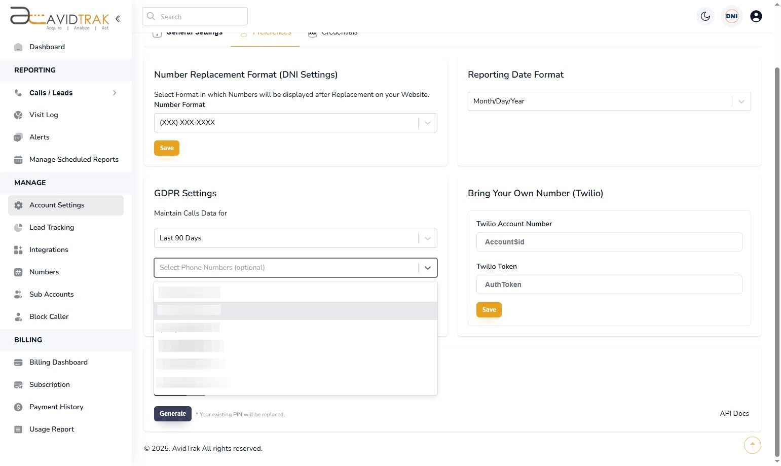 Custom Account Preferences