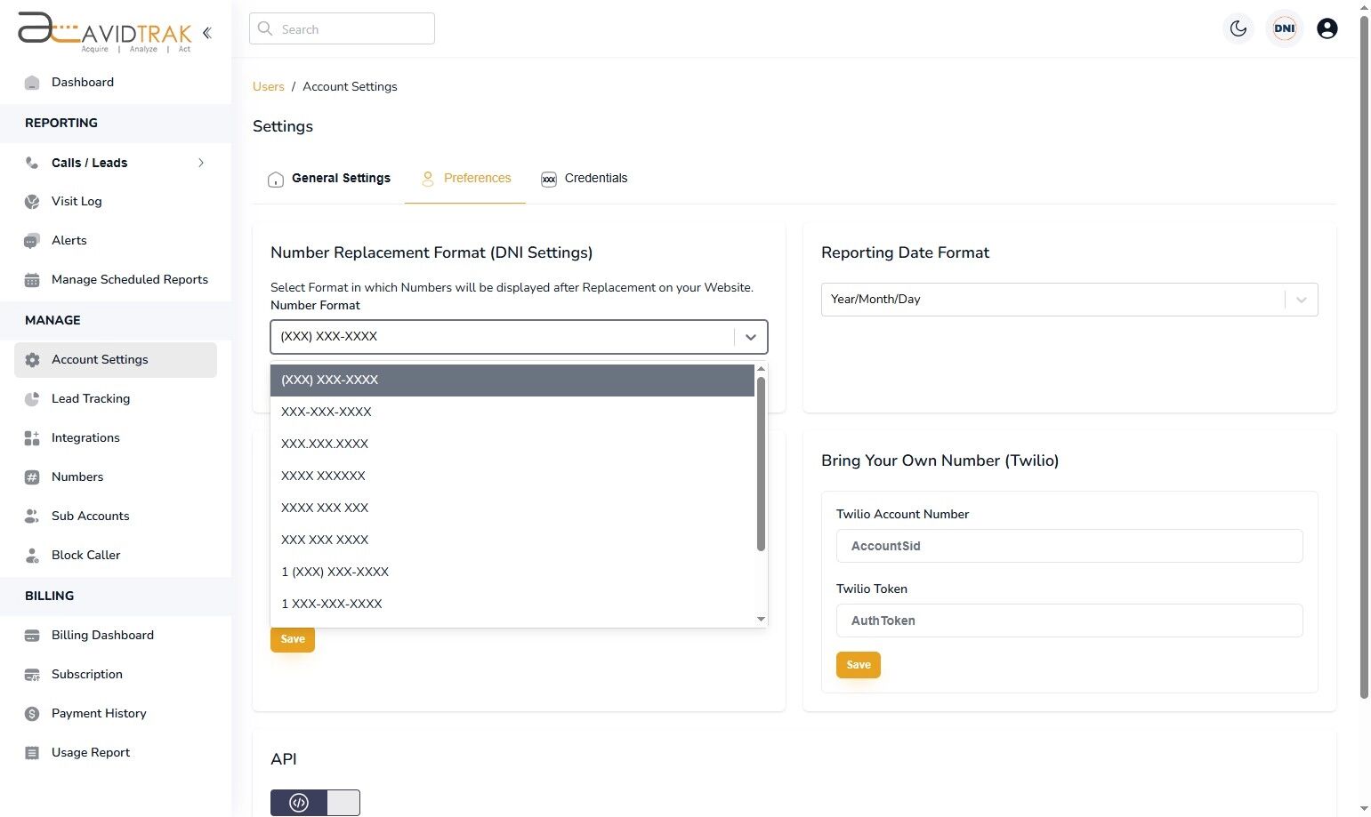 Custom Account Preferences