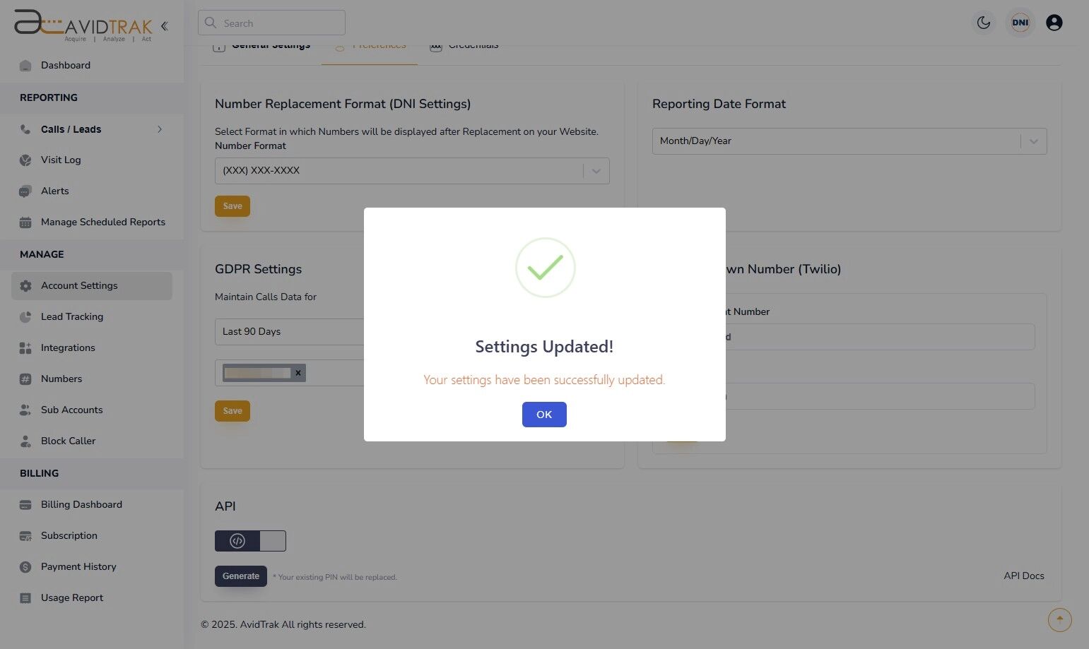 Custom Account Preferences
