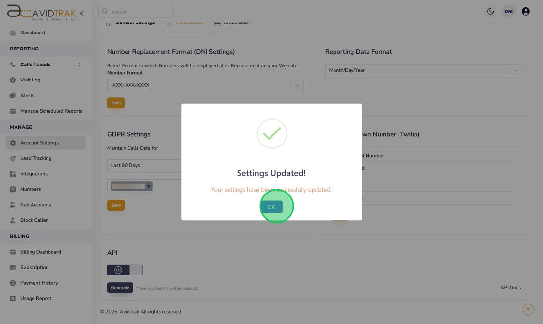 Custom Account Preferences