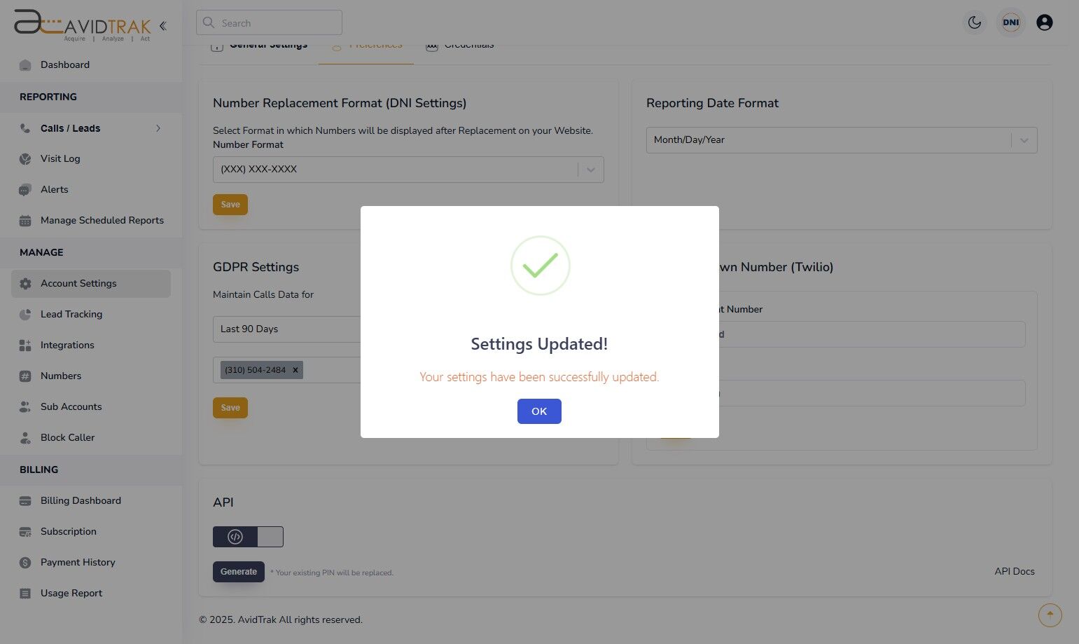 Custom Account Preferences
