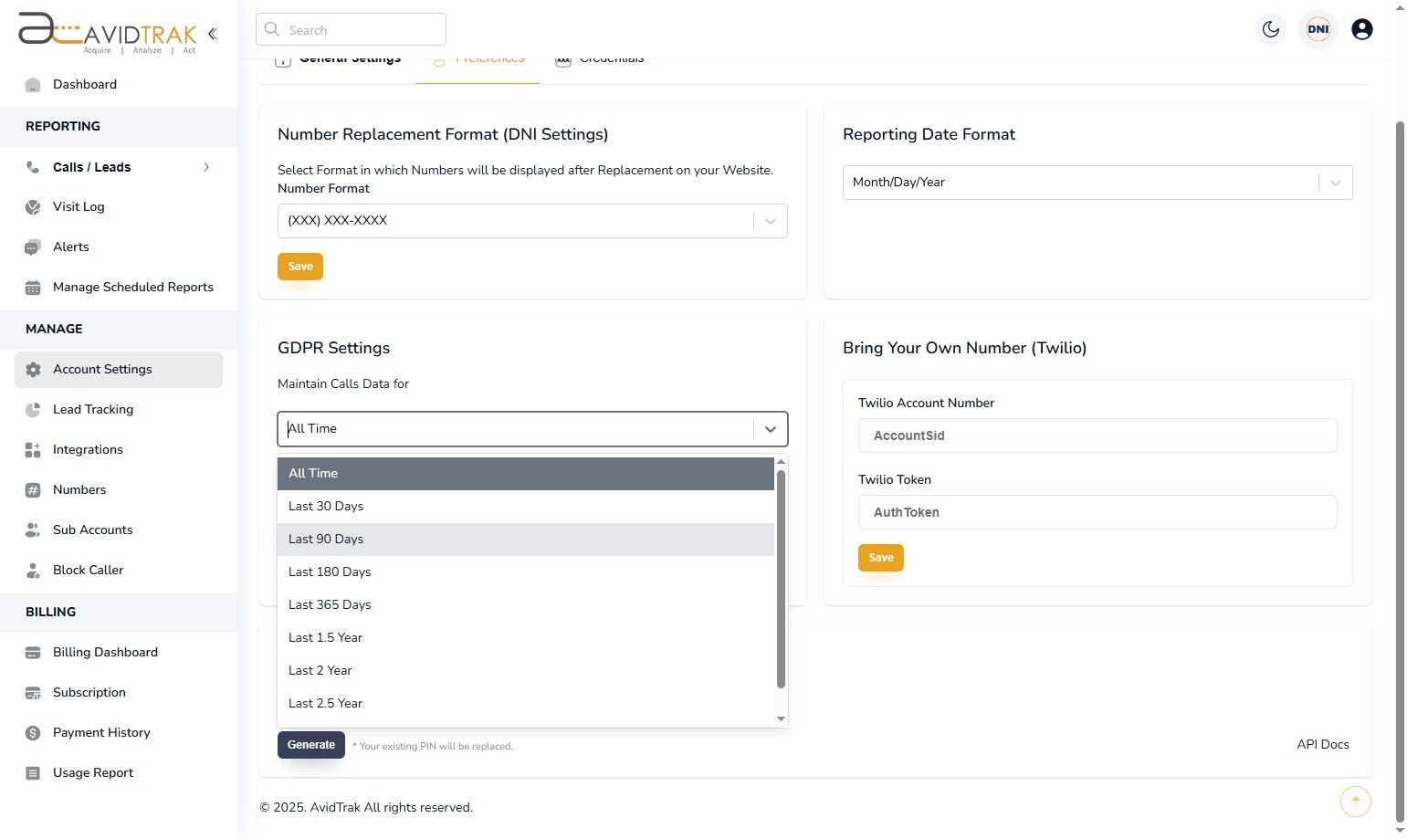Custom Account Preferences
