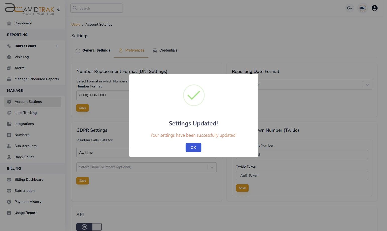 Custom Account Preferences