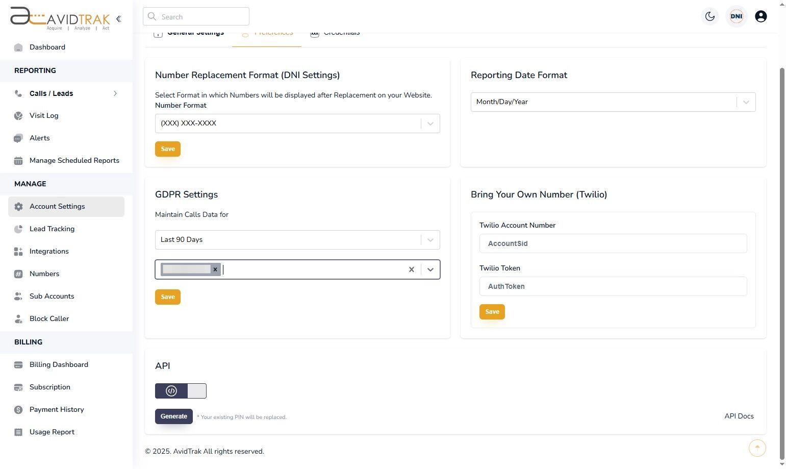 Custom Account Preferences