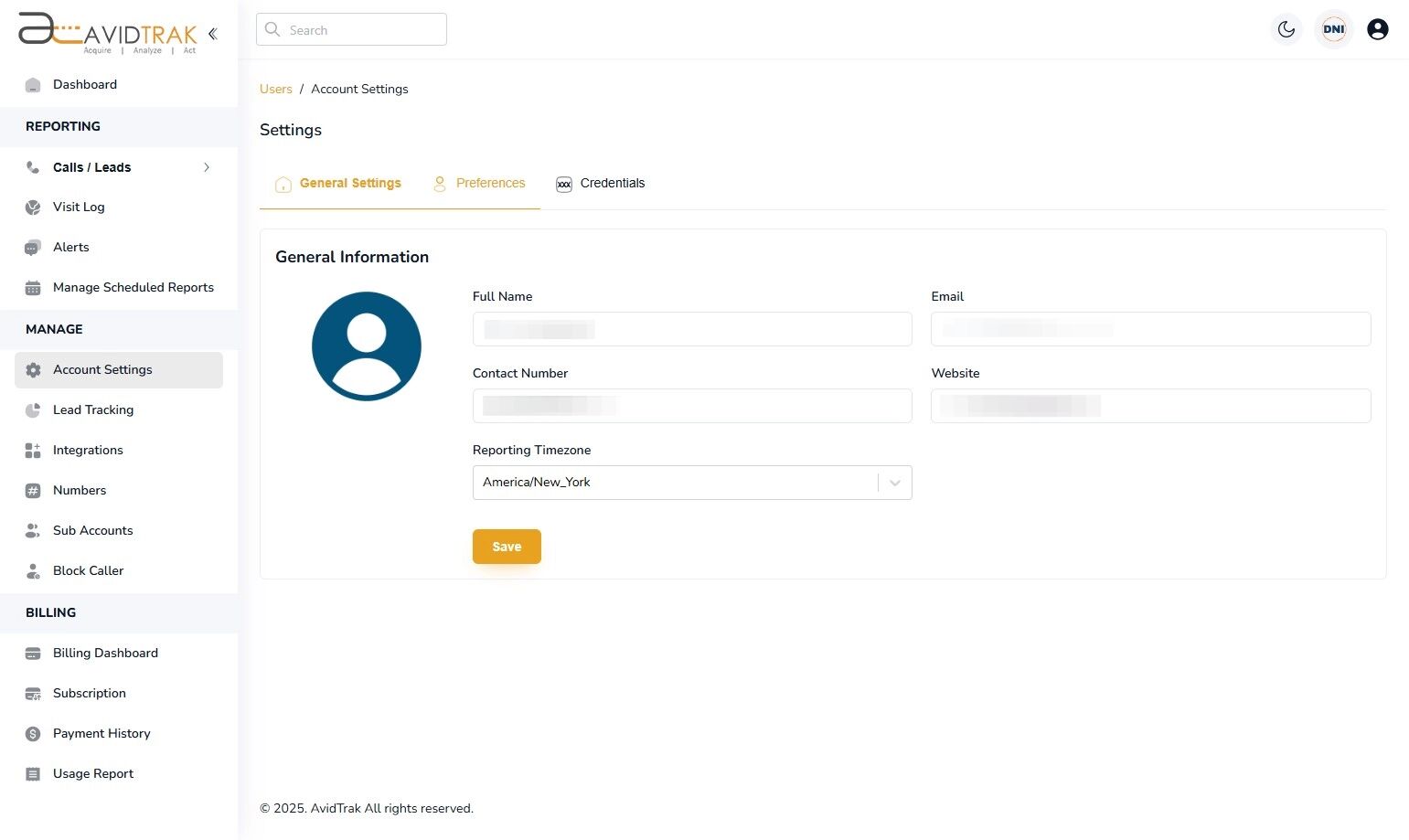 Custom Account Preferences