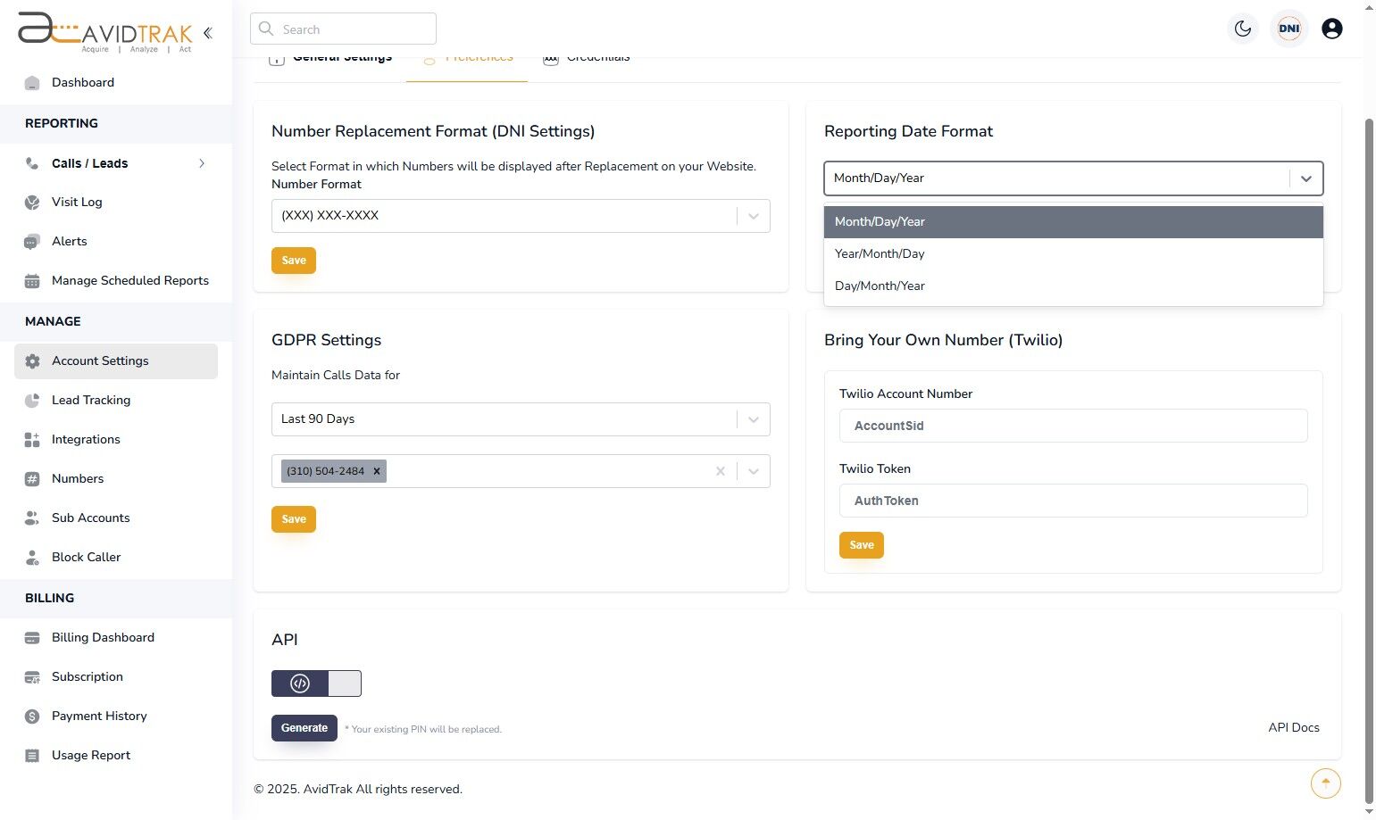 Custom Account Preferences