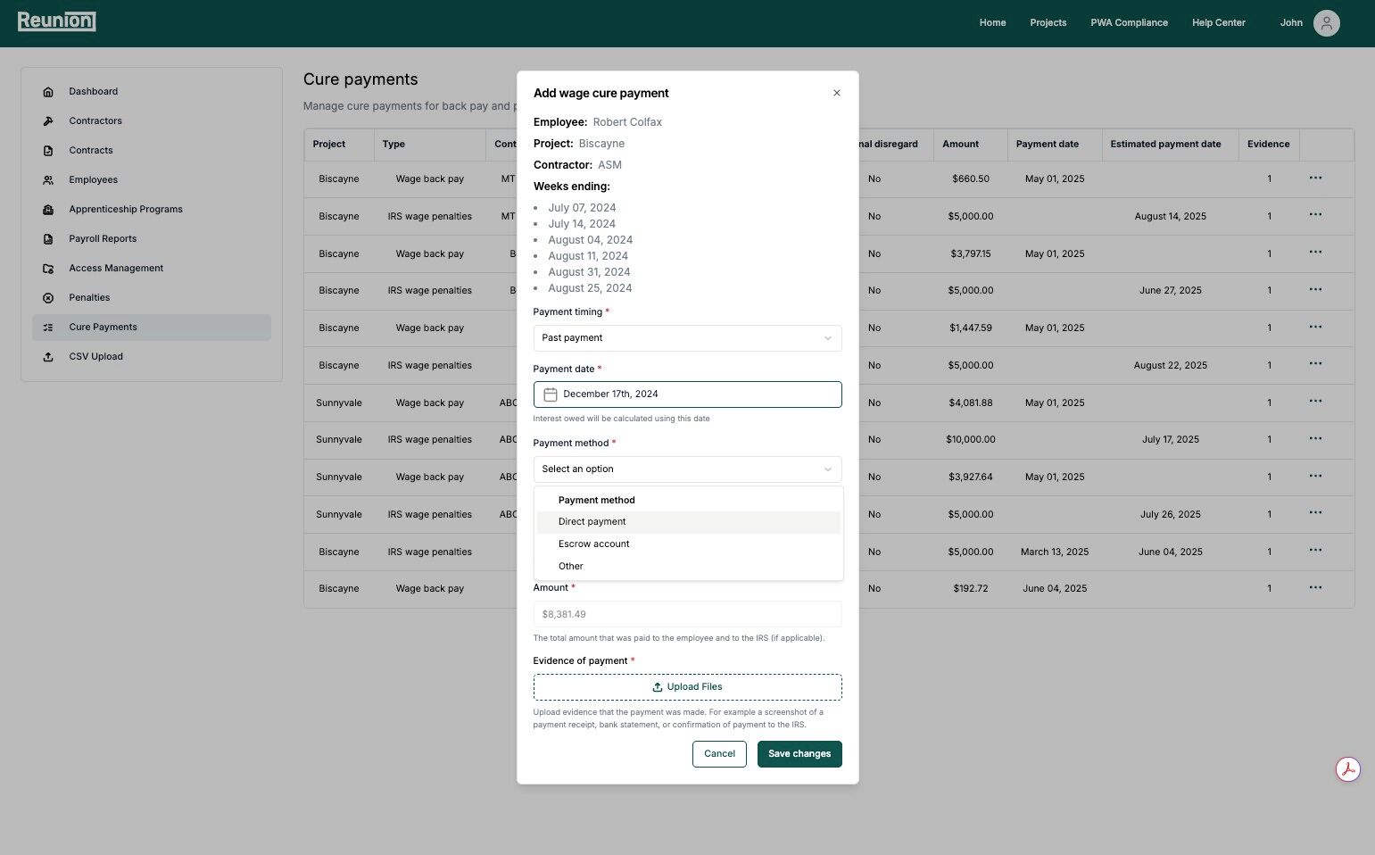 Select payment method