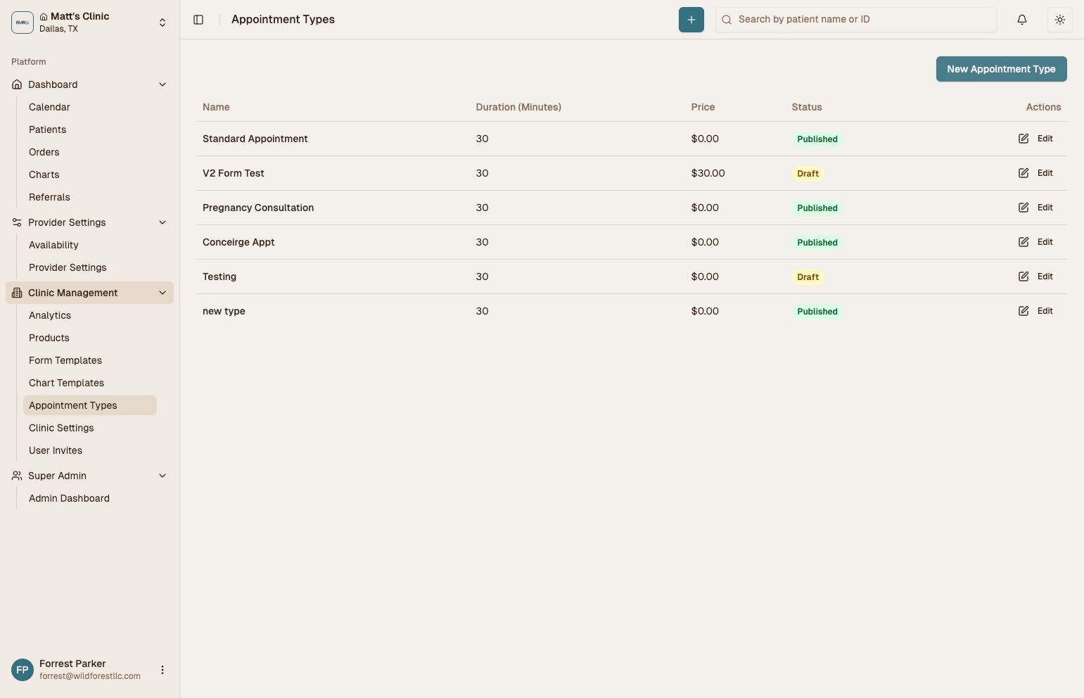 New Appointment Type Button