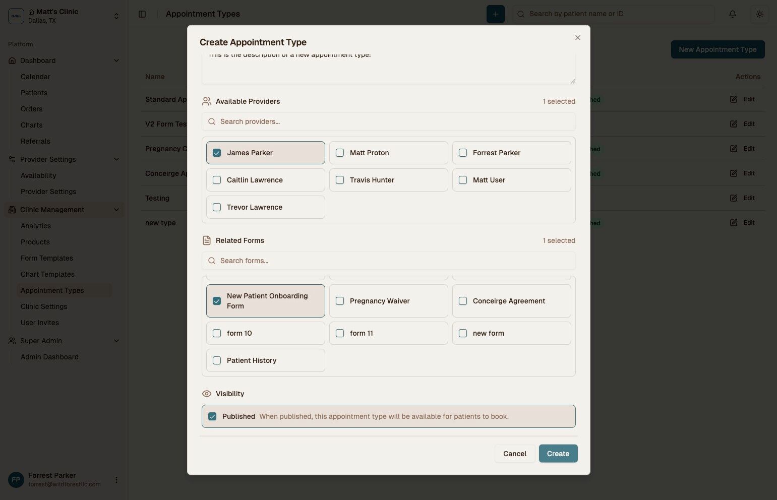 Created Appointment Type