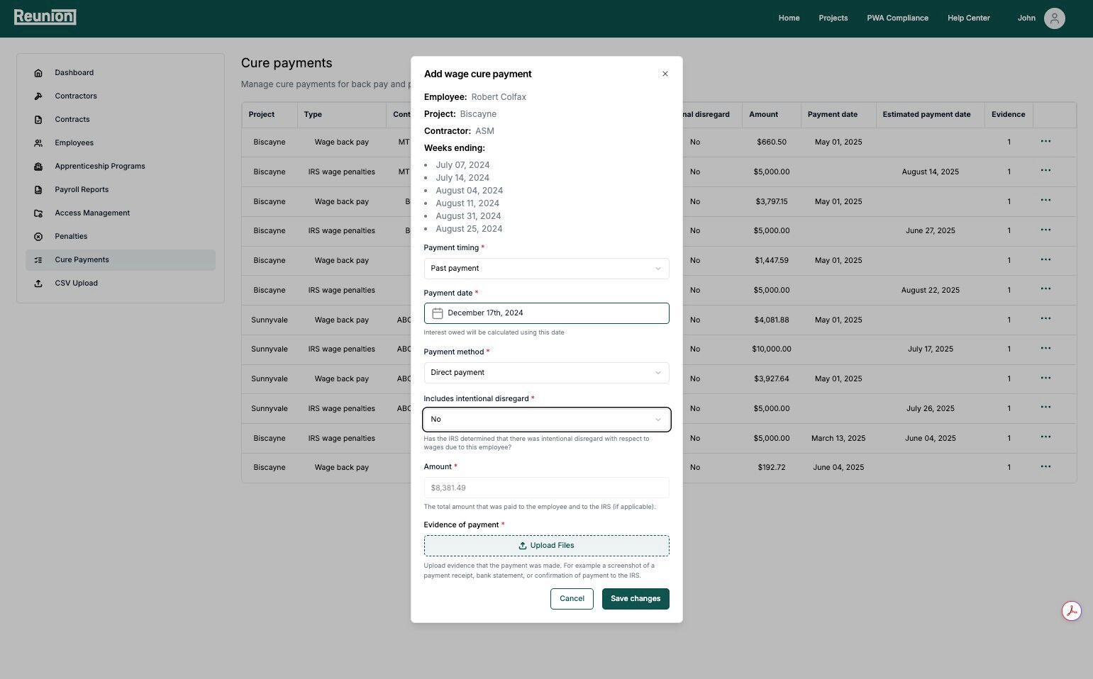 Upload files for evidence