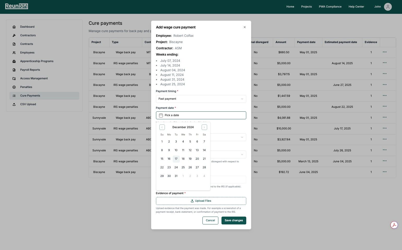 Select payment date