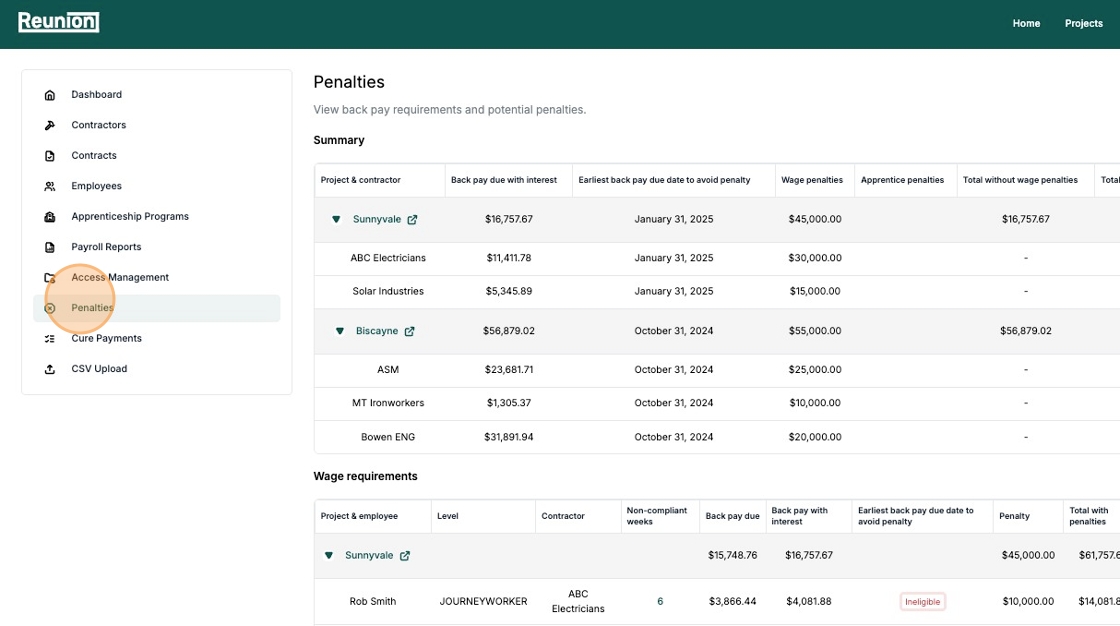 Navigate to Penalties page