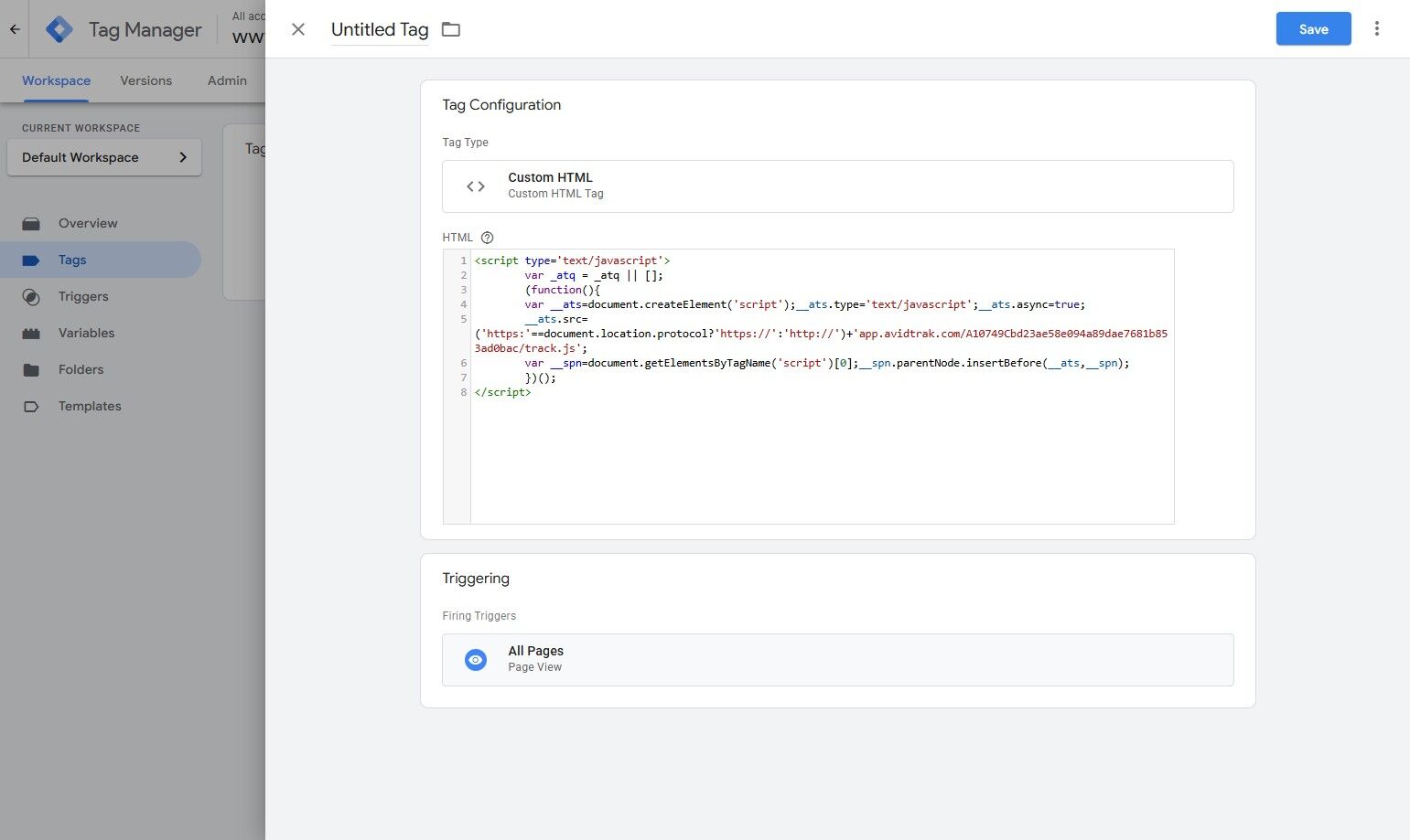 Save Google Tag Manager for AvidTrak