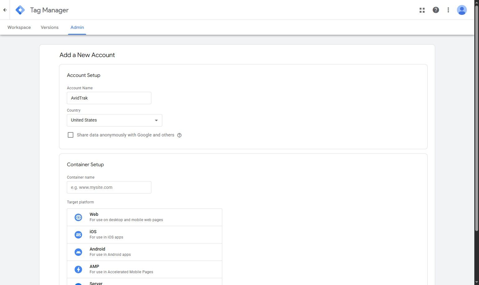 Setting Up Google Tag Manager for AvidTrak Container