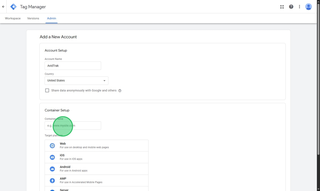 Setting Up Google Tag Manager for AvidTrak Container