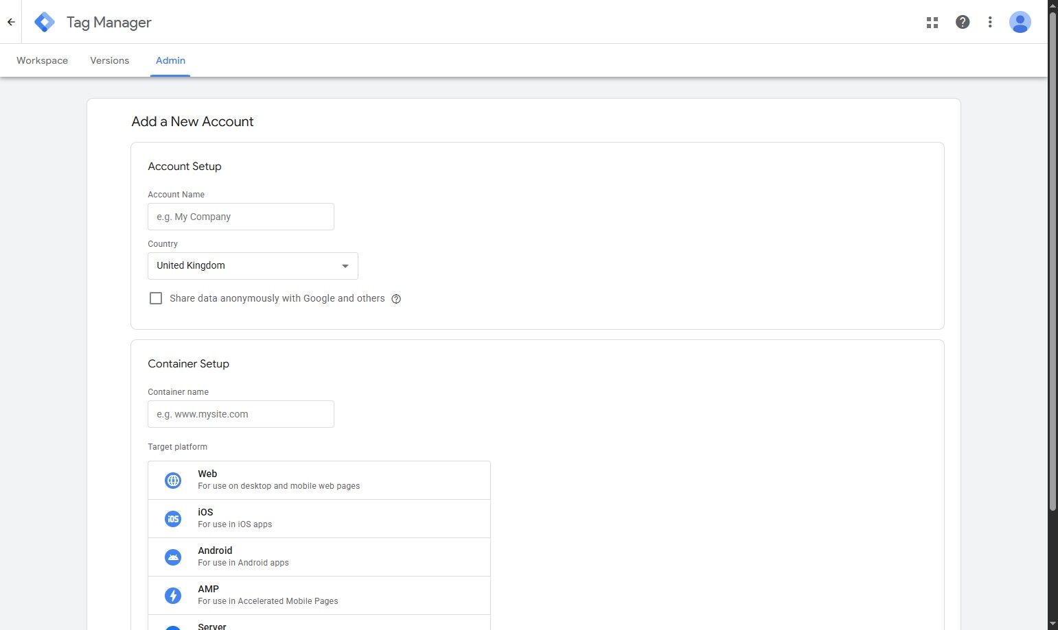 Setting Up Google Tag Manager Account Name