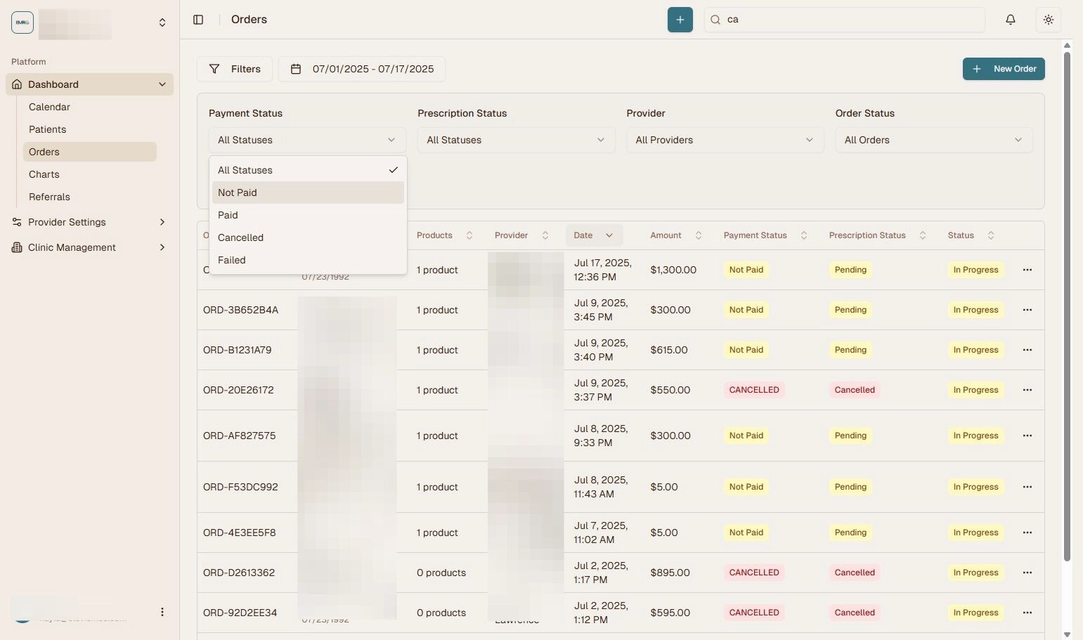 Payment Status Filter