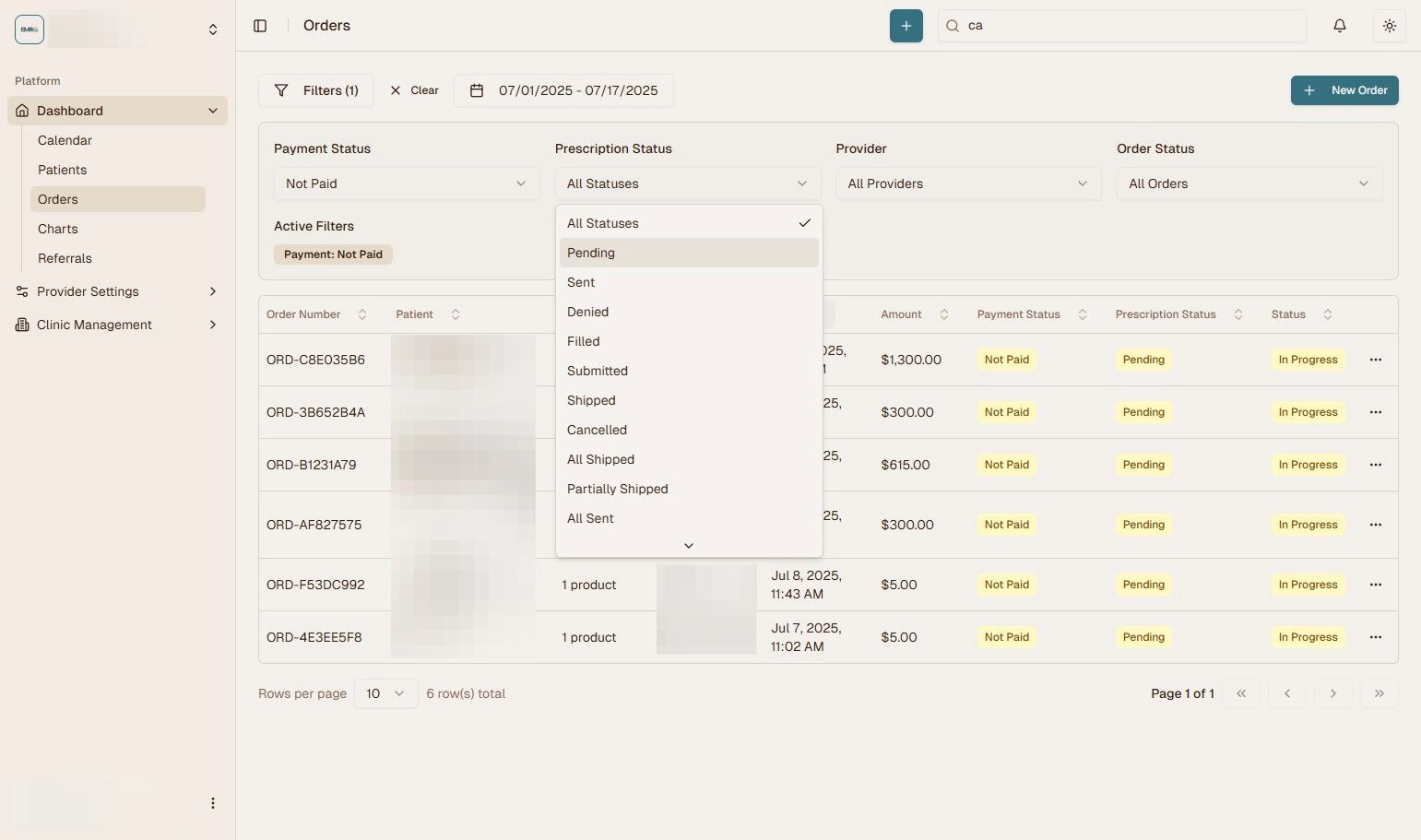 Prescription Status Filter