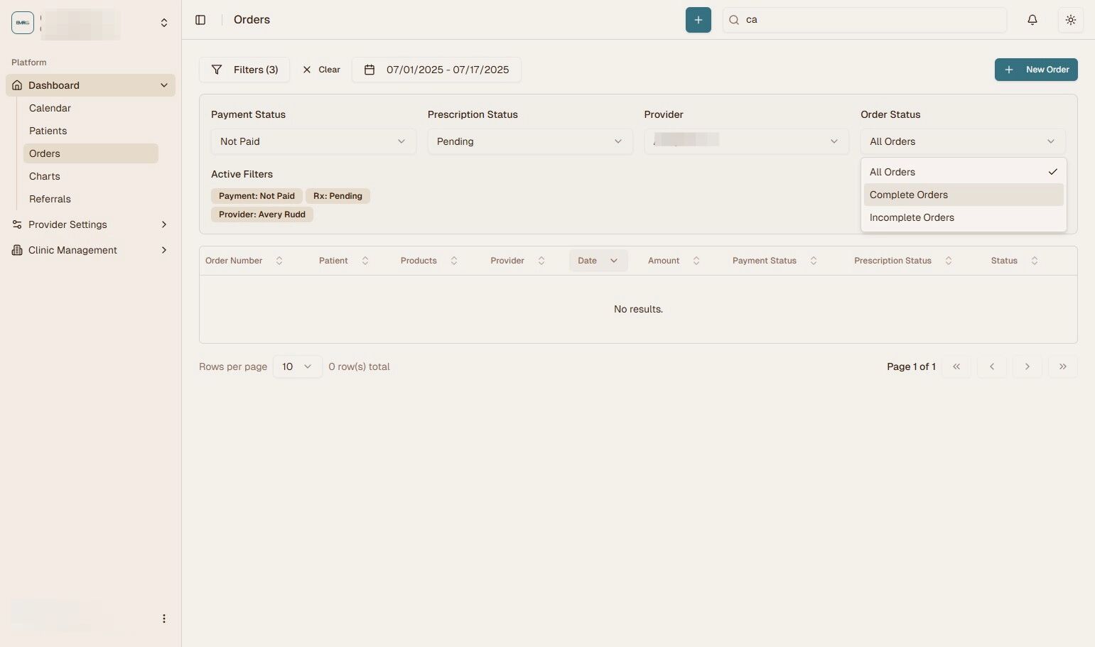 Order Status Filter