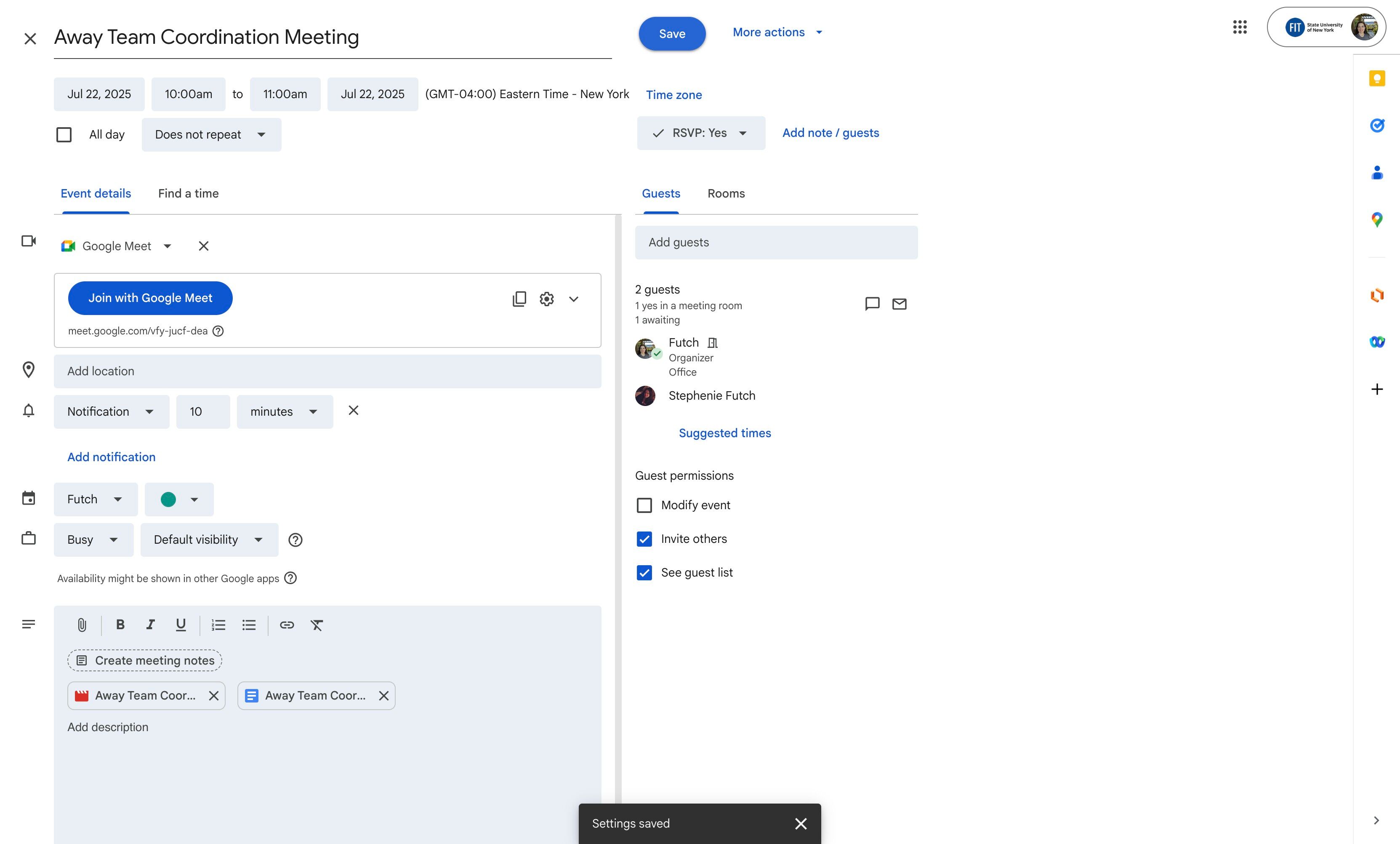 Save button selected