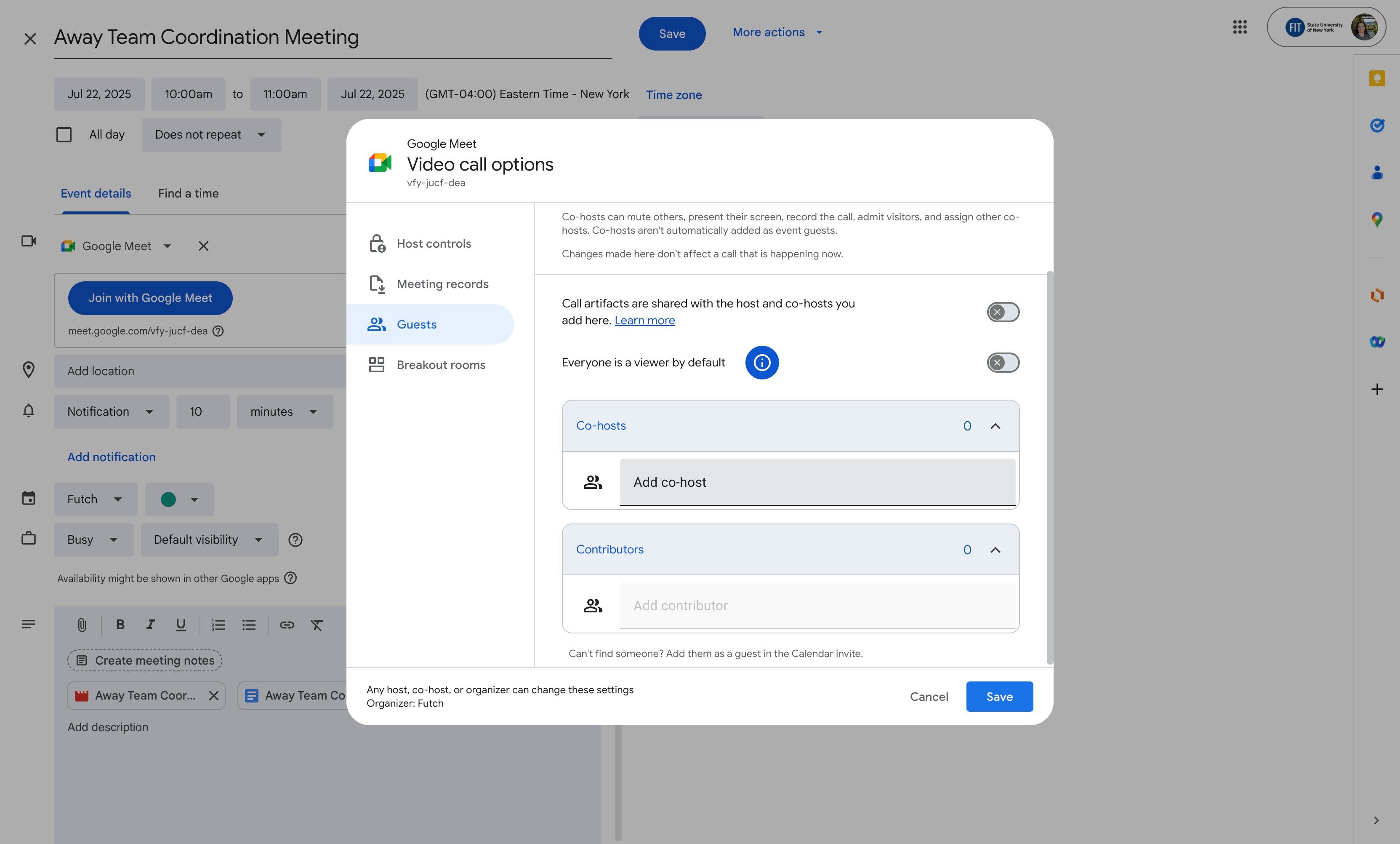 Add cohost field selected