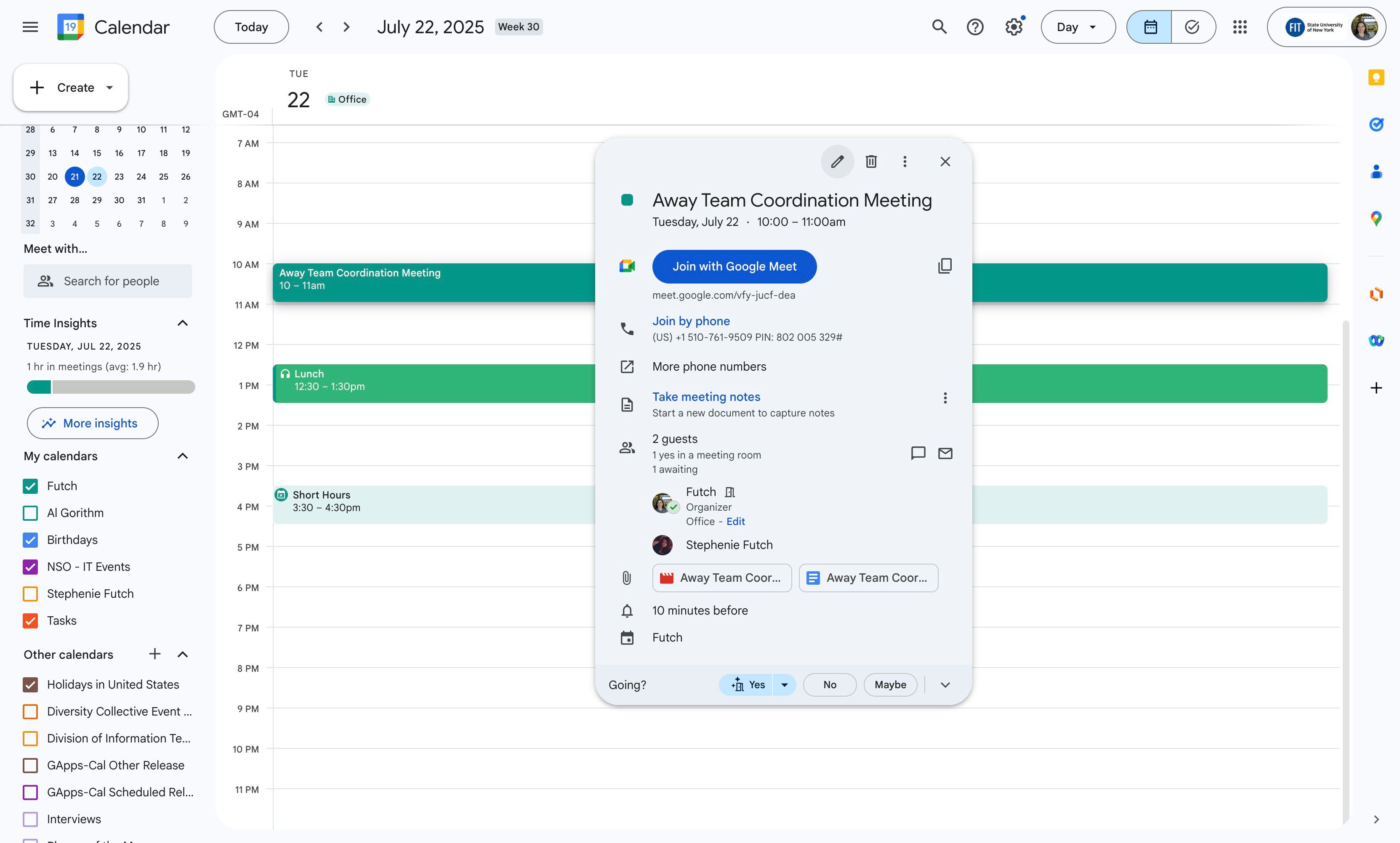 Pencil Icon to edit meeting selected
