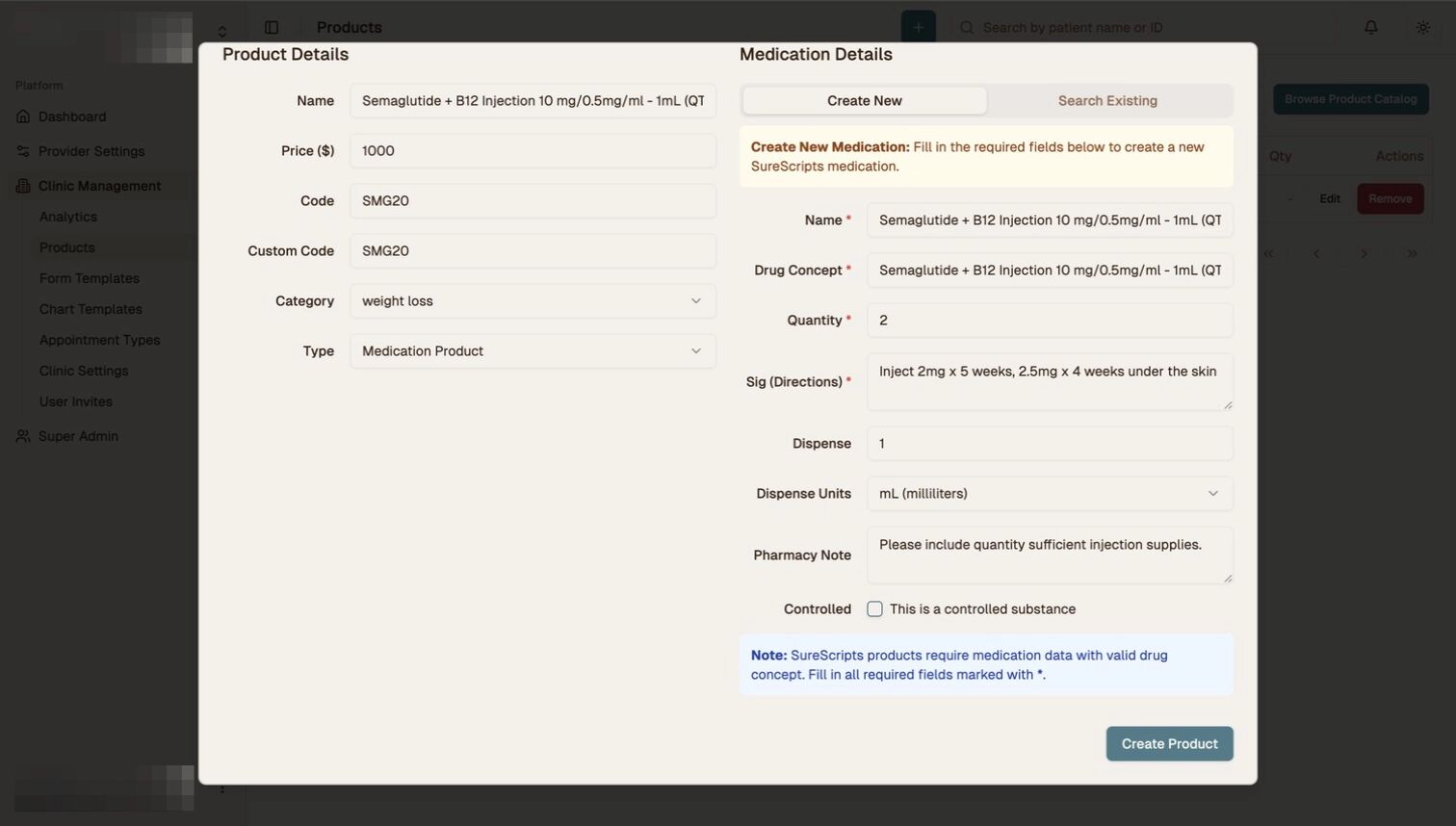 Create Product Button