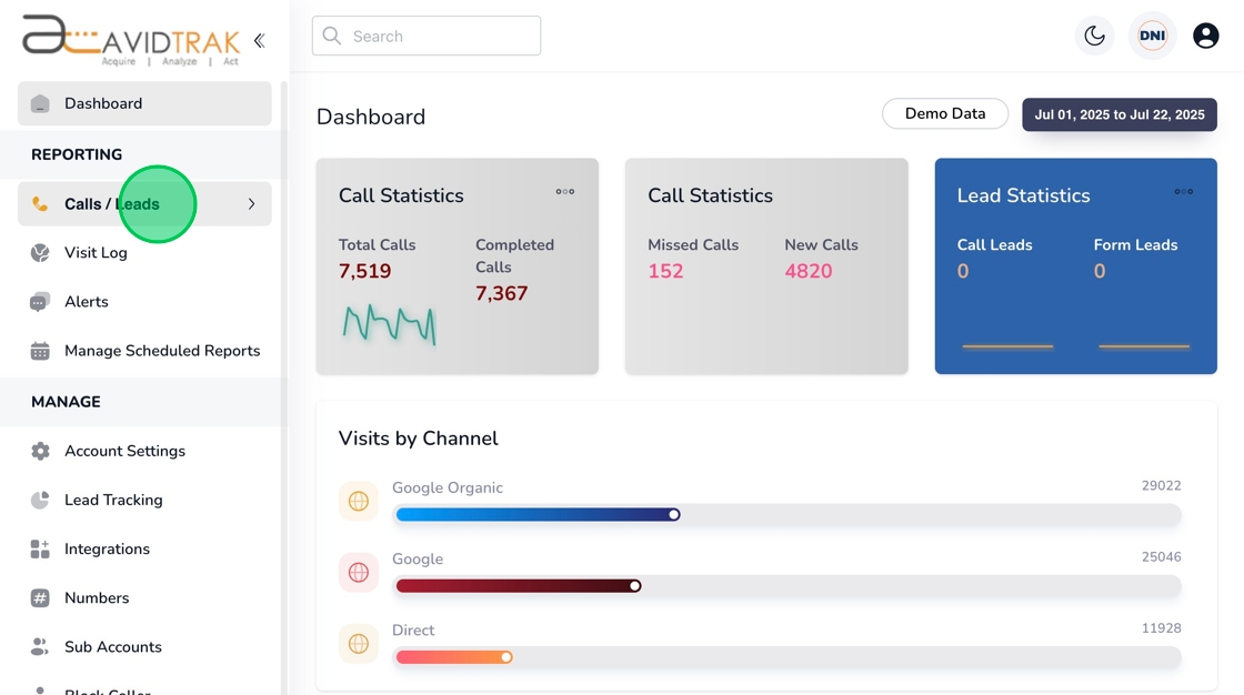 Campaign Call Statistics on AvidTrak