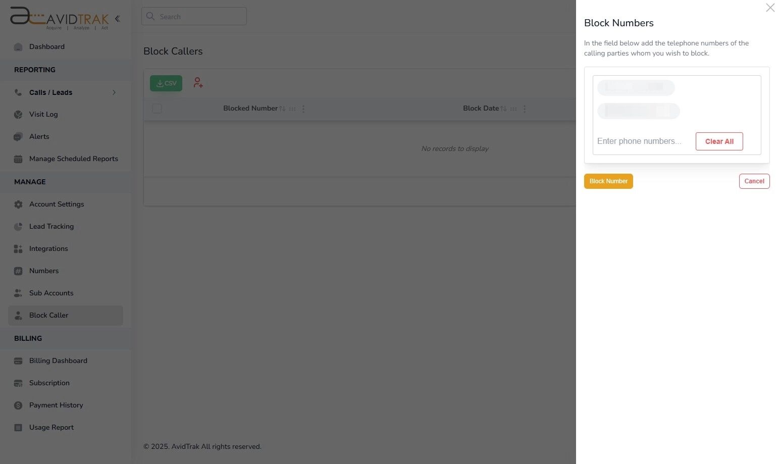 Block and Unblock Callers