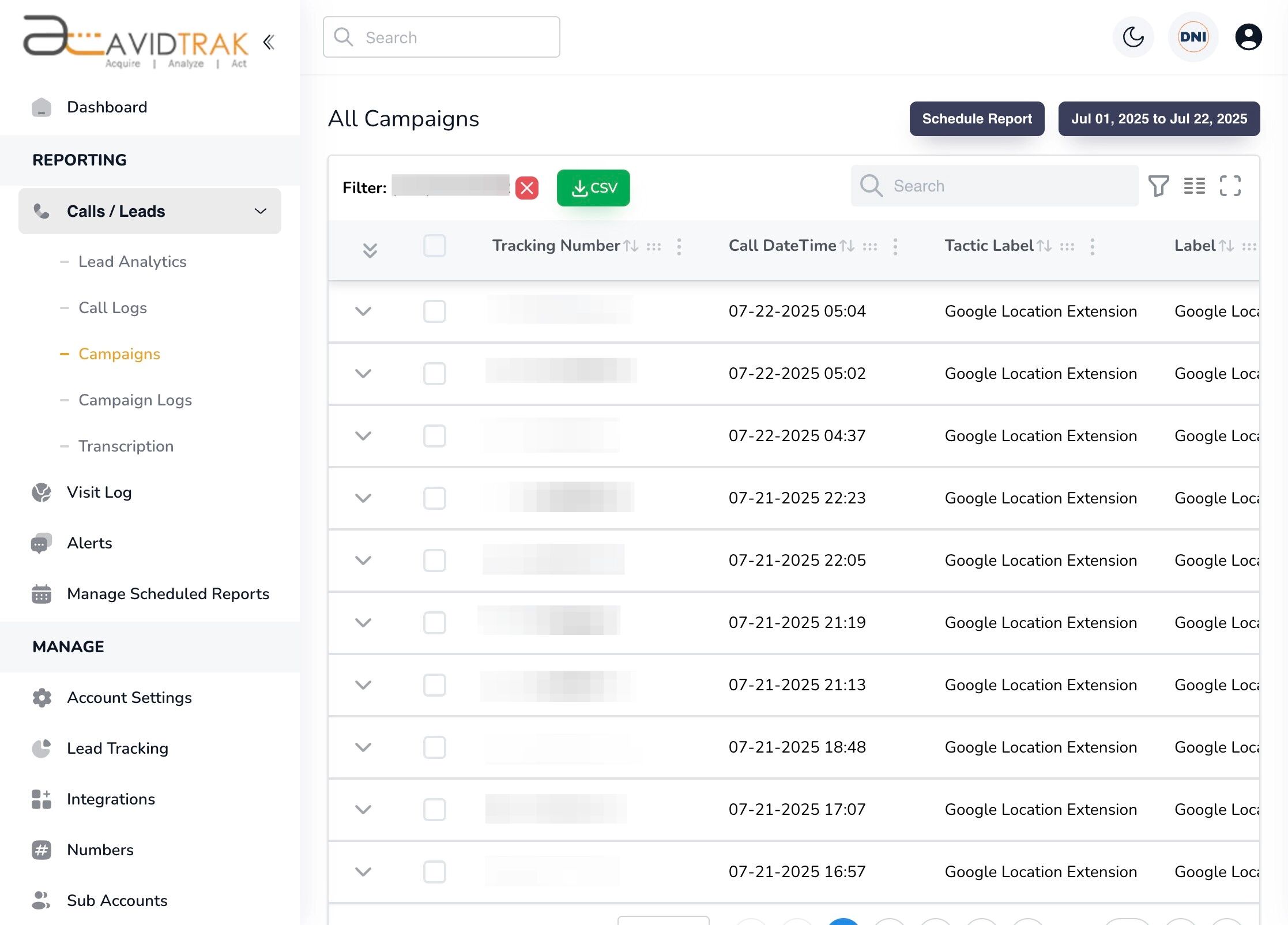 Campaign Call Statistics on AvidTrak