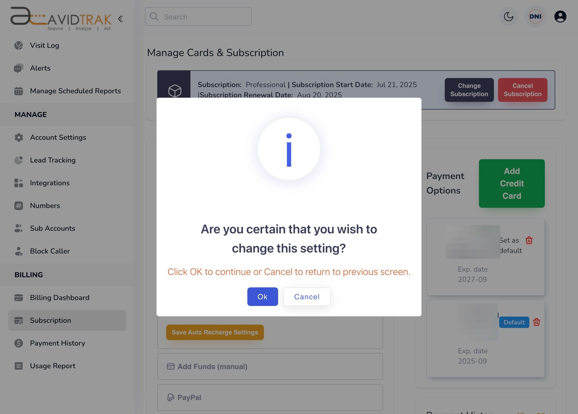 Cancel Your Subscription Package in AvidTrak