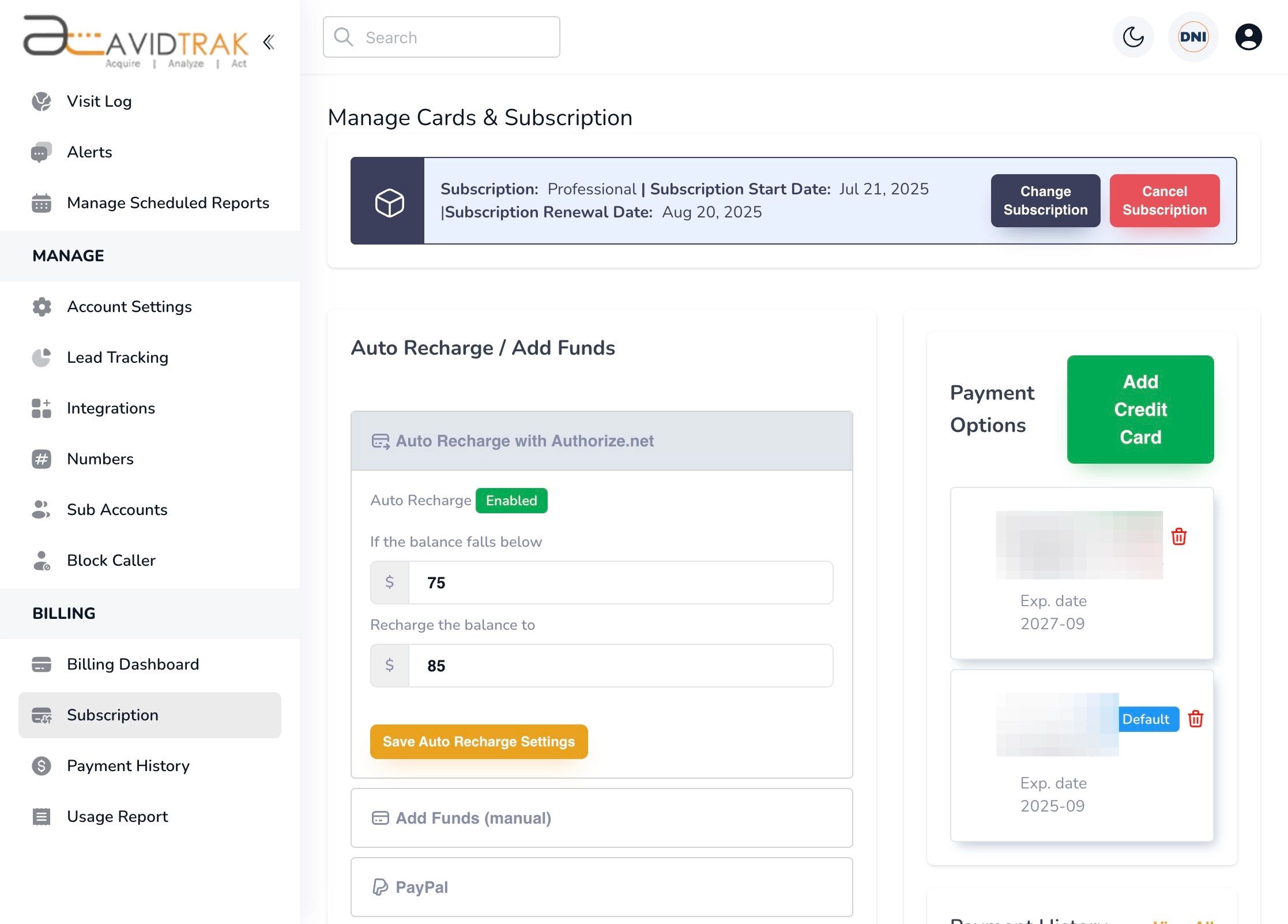 Cancel Your Subscription Package in AvidTrak